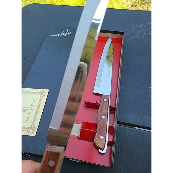 Vintage MAXAM 2 Pc Fine Stainless Steel Knife Set Chef's Wood Handle - Picture 5 of 8